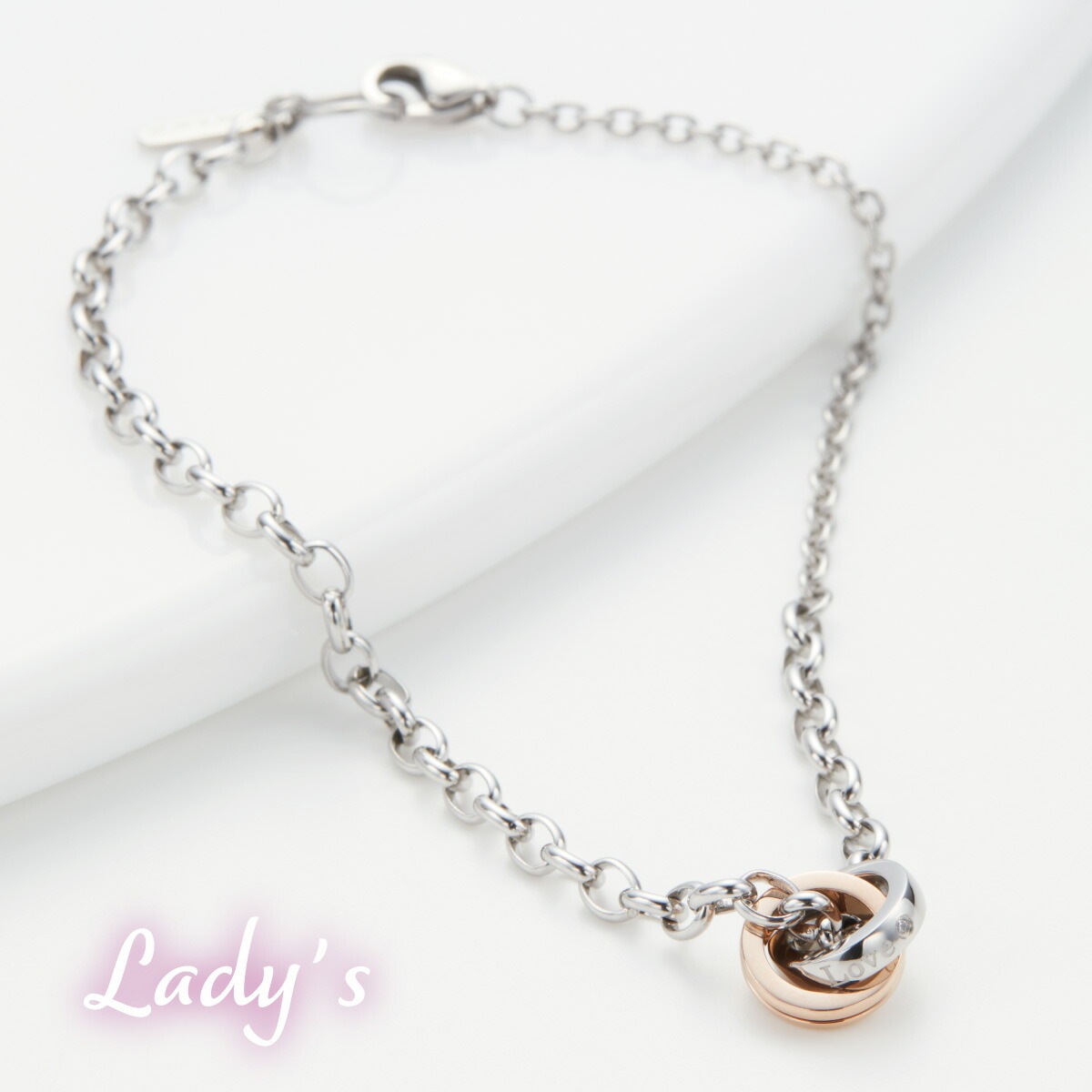 ペアブレスレット サージカルステンレス316L 金属アレルギー対応 2連リング シルバー レディース メンズ