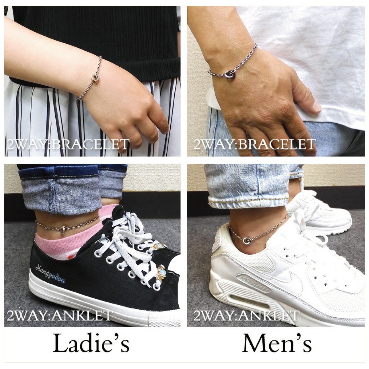 ペアブレスレット サージカルステンレス316L 金属アレルギー対応 2連リング シルバー レディース メンズ