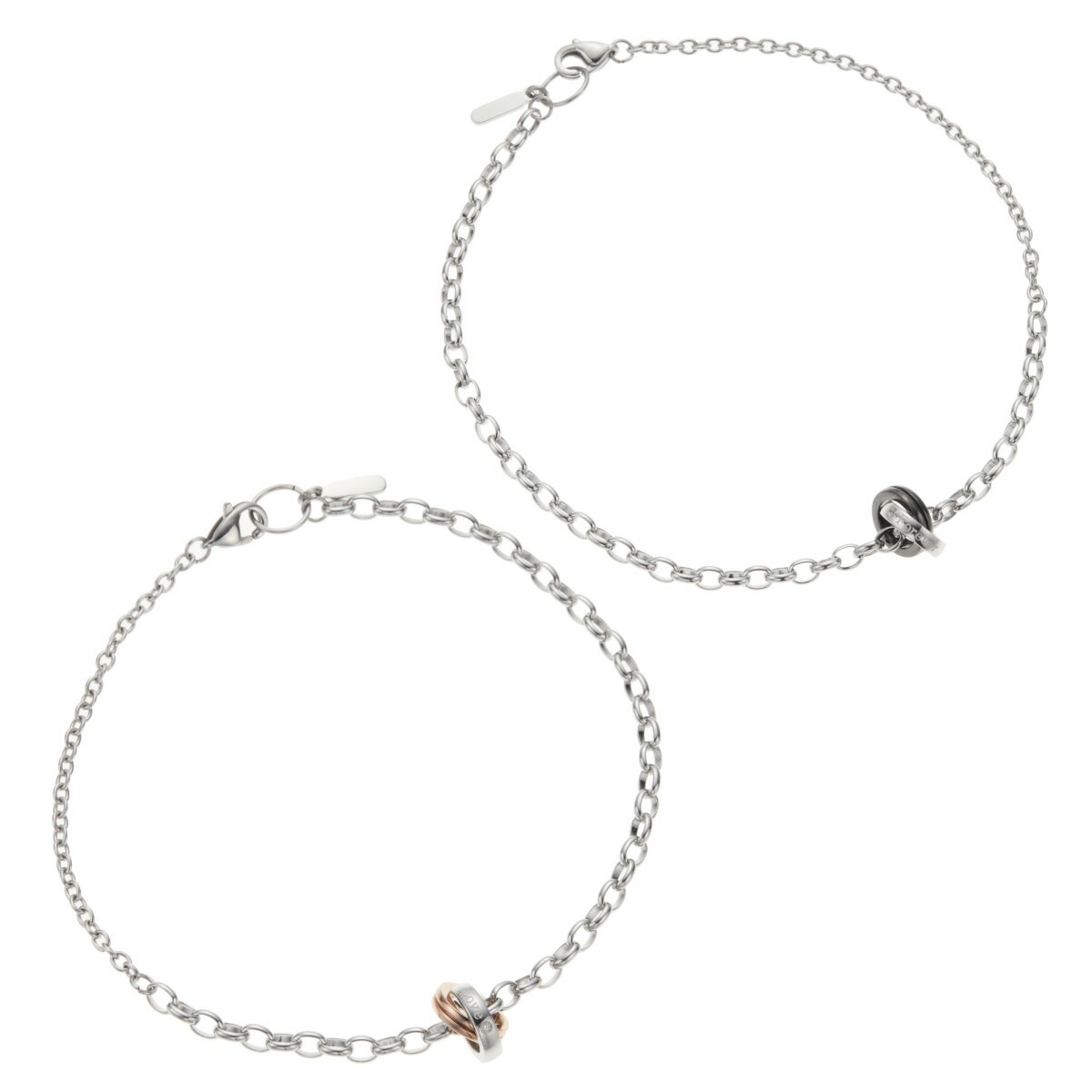 ペアブレスレット サージカルステンレス316L 金属アレルギー対応 2連リング シルバー レディース メンズ