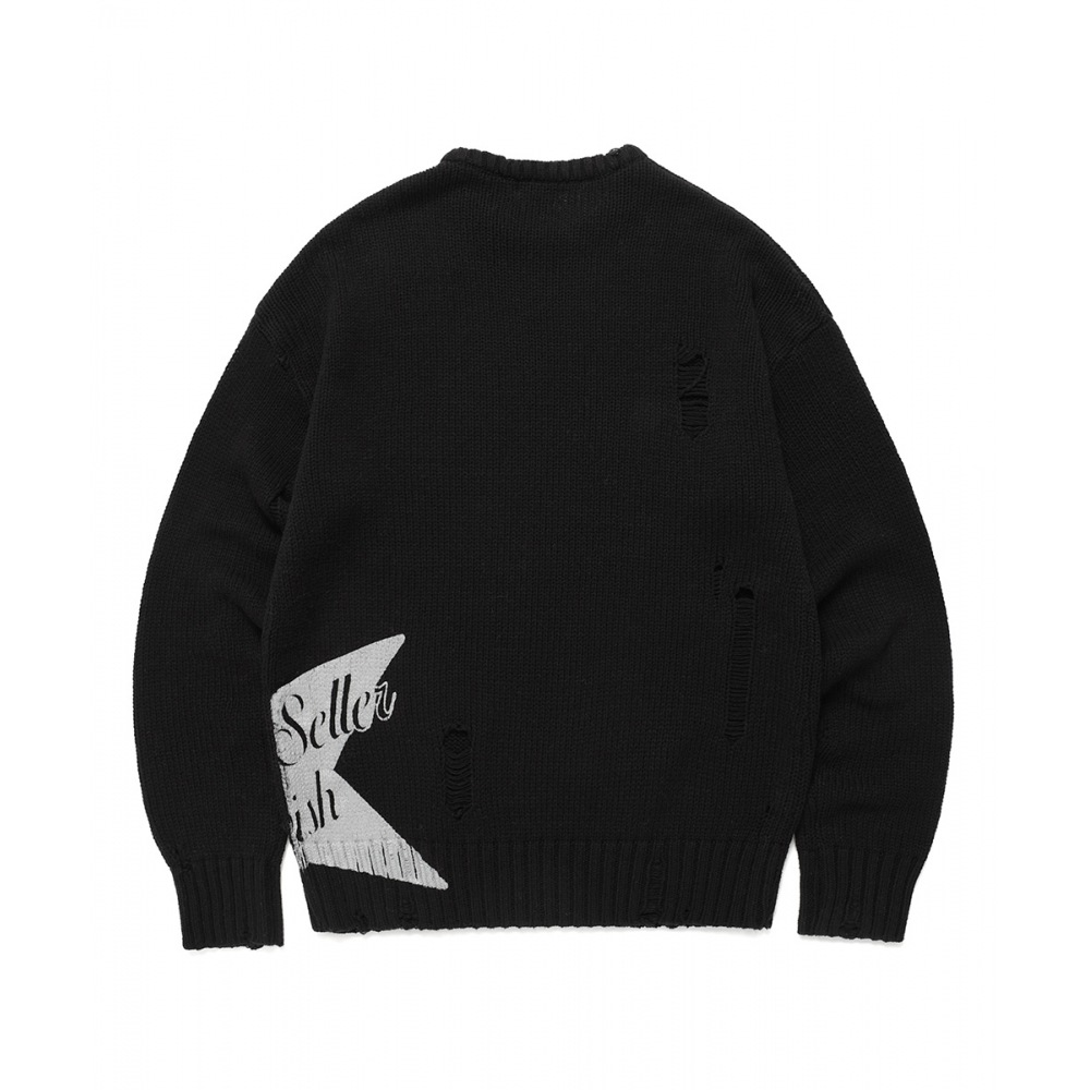 キャビッシュ W ダメージスターニットクルーネックブラック (CV2DFFK601A) キャビッシュ W ダメージスターニットクルーネックブラック (CV2DFFK601A)