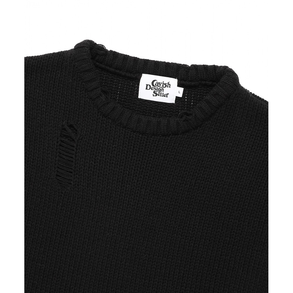 キャビッシュ W ダメージスターニットクルーネックブラック (CV2DFFK601A) キャビッシュ W ダメージスターニットクルーネックブラック (CV2DFFK601A)