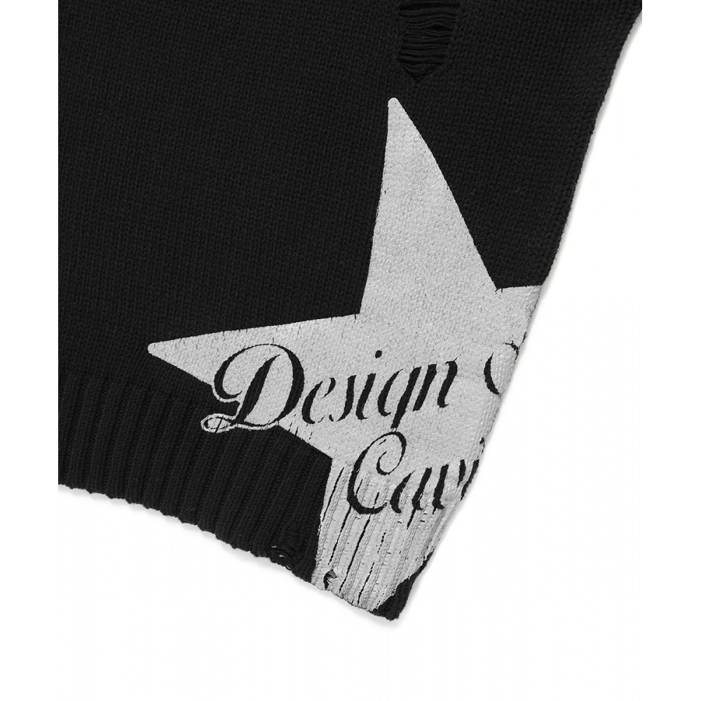 キャビッシュ W ダメージスターニットクルーネックブラック (CV2DFFK601A) キャビッシュ W ダメージスターニットクルーネックブラック (CV2DFFK601A)