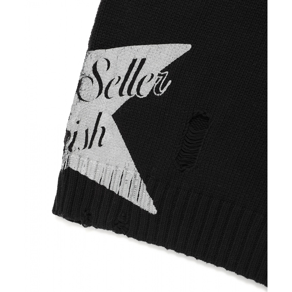 キャビッシュ W ダメージスターニットクルーネックブラック (CV2DFFK601A) キャビッシュ W ダメージスターニットクルーネックブラック (CV2DFFK601A)