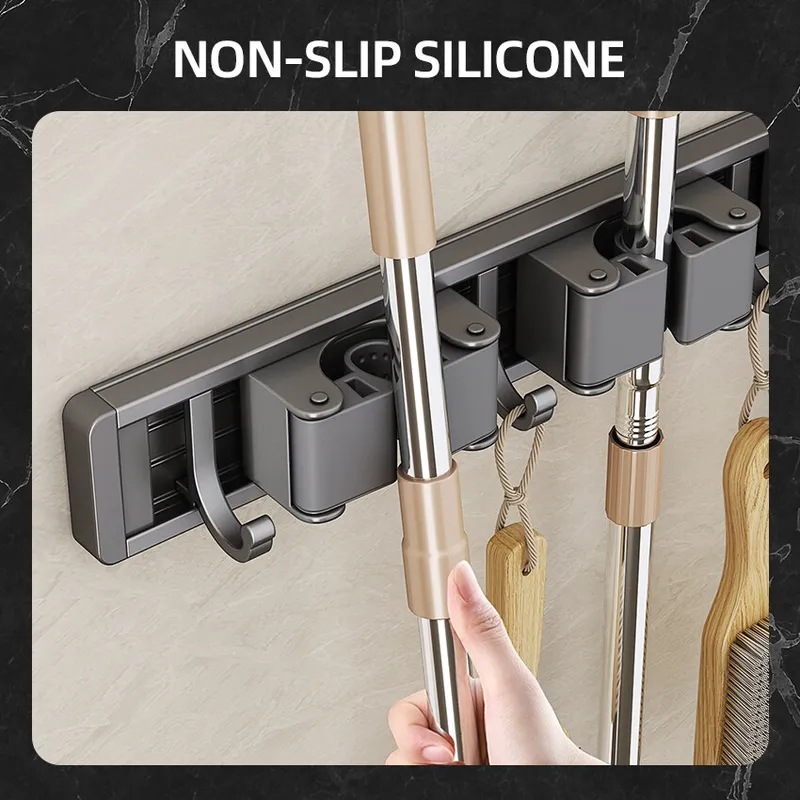 モップとほうきのホルダー,実用的なクリップ付きの収納ラック,省スペースのハンガー,収納ツール用のフック