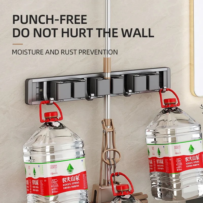 モップとほうきのホルダー,実用的なクリップ付きの収納ラック,省スペースのハンガー,収納ツール用のフック