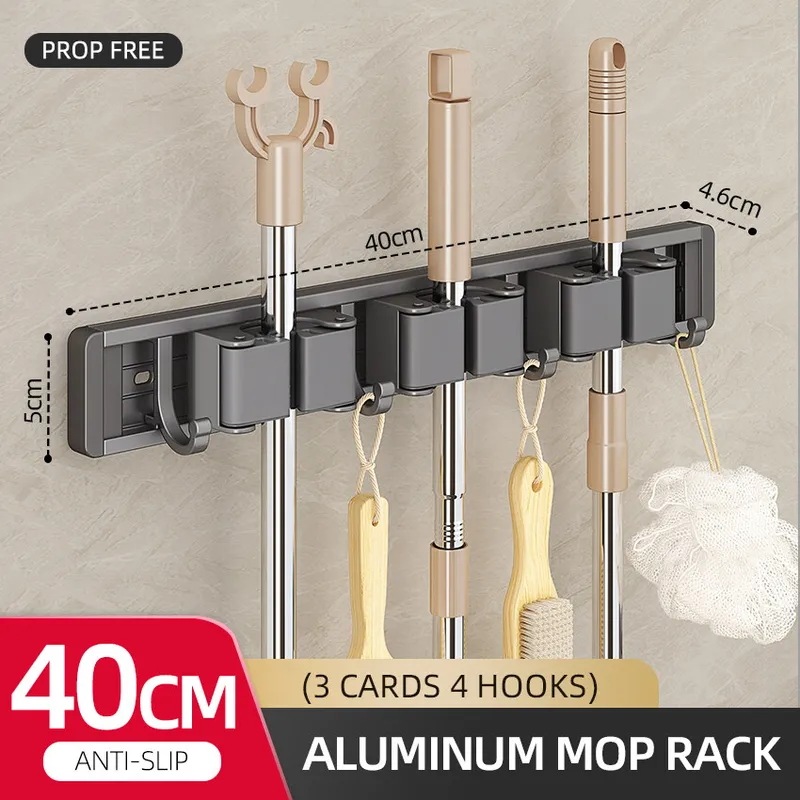 モップとほうきのホルダー,実用的なクリップ付きの収納ラック,省スペースのハンガー,収納ツール用のフック