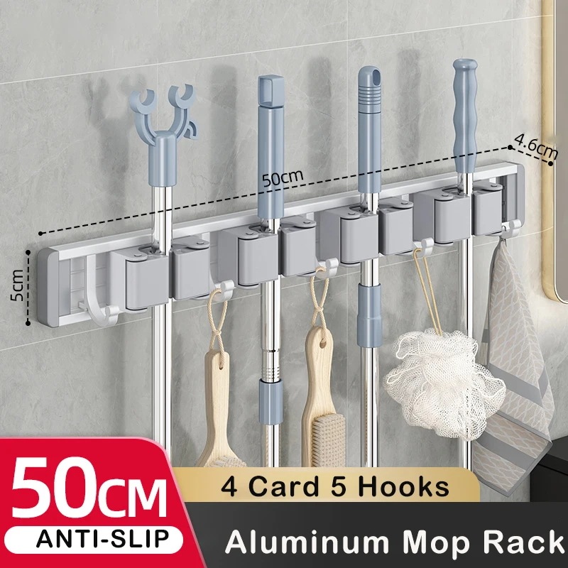 モップとほうきのホルダー,実用的なクリップ付きの収納ラック,省スペースのハンガー,収納ツール用のフック