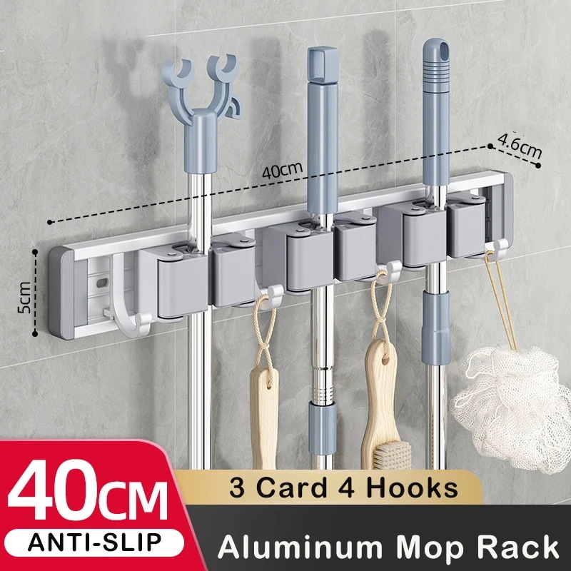 モップとほうきのホルダー,実用的なクリップ付きの収納ラック,省スペースのハンガー,収納ツール用のフック