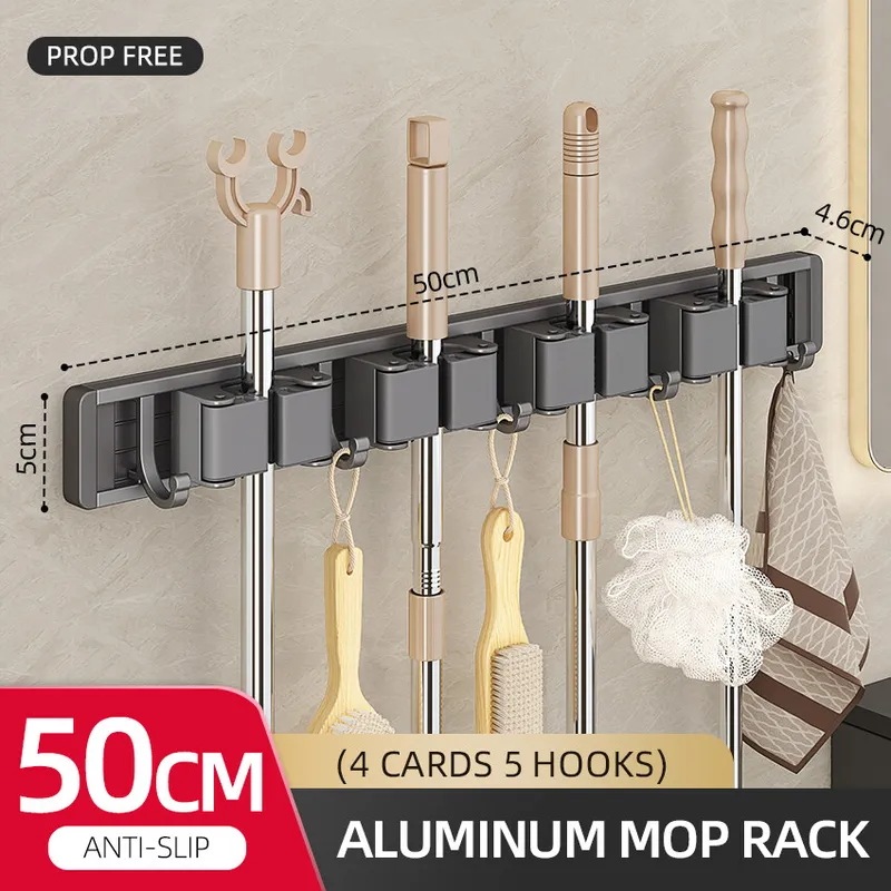 モップとほうきのホルダー,実用的なクリップ付きの収納ラック,省スペースのハンガー,収納ツール用のフック