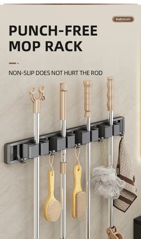 モップとほうきのホルダー,実用的なクリップ付きの収納ラック,省スペースのハンガー,収納ツール用のフック