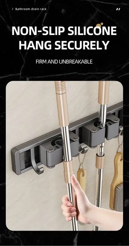 モップとほうきのホルダー,実用的なクリップ付きの収納ラック,省スペースのハンガー,収納ツール用のフック