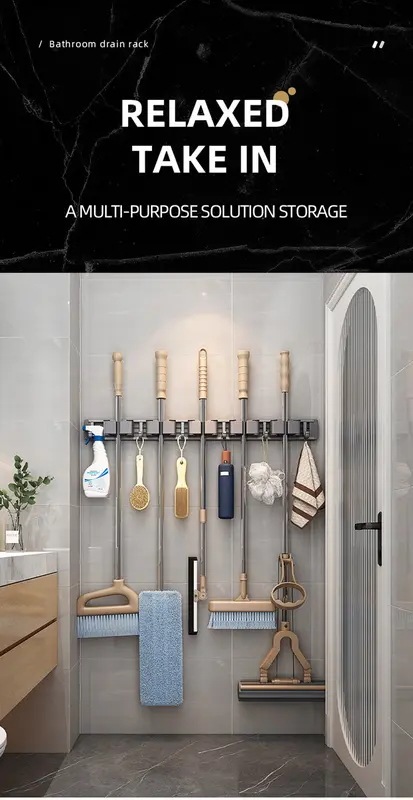 モップとほうきのホルダー,実用的なクリップ付きの収納ラック,省スペースのハンガー,収納ツール用のフック