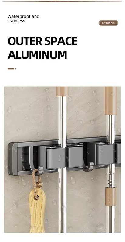 モップとほうきのホルダー,実用的なクリップ付きの収納ラック,省スペースのハンガー,収納ツール用のフック