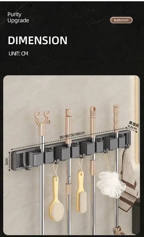 モップとほうきのホルダー,実用的なクリップ付きの収納ラック,省スペースのハンガー,収納ツール用のフック