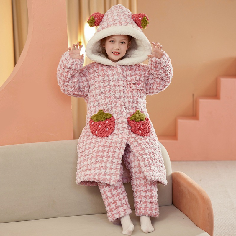 コーラルベルベット子供用厚手のパジャマセットロング女の子ナイトガウン冬用三層キルティングホーム服長児と女の子用 コーラルベルベット子供用厚手のパジャマセットロング女の子ナイトガウン冬用三層キルティングホーム服長児と女の子用
