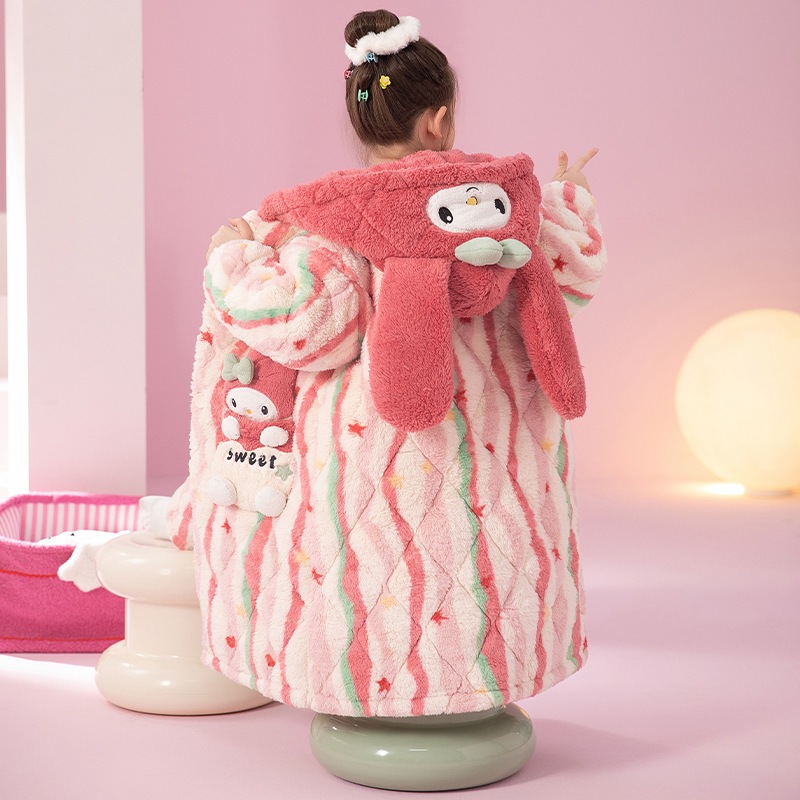 コーラルベルベット子供用厚手のパジャマセットロング女の子ナイトガウン冬用三層キルティングホーム服長児と女の子用 コーラルベルベット子供用厚手のパジャマセットロング女の子ナイトガウン冬用三層キルティングホーム服長児と女の子用