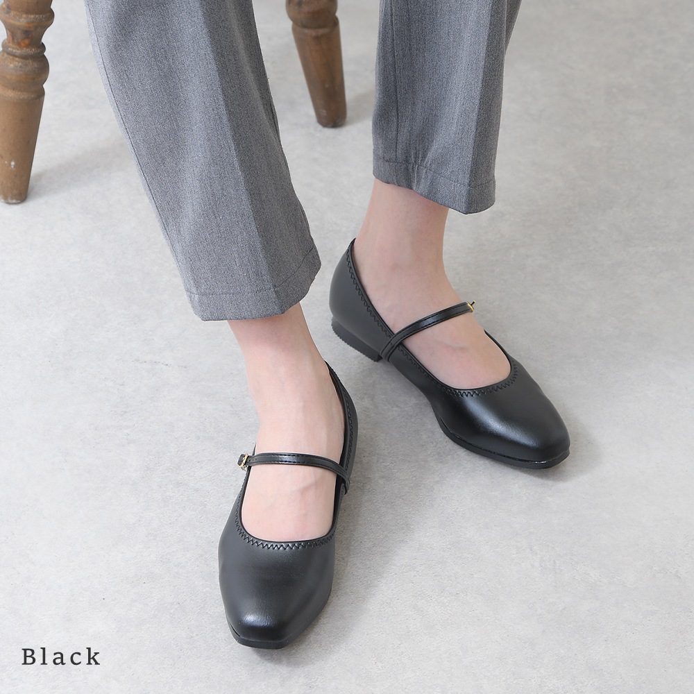 パンプス 痛くない ローヒール ぺたんこ ストラップ 黒 ブラック 柔らかい vカット 大きいサイズ 仕事 立ち仕事 オフィス 長時間 疲れない スクエアトゥ フラットシューズ 入学式 結婚式
