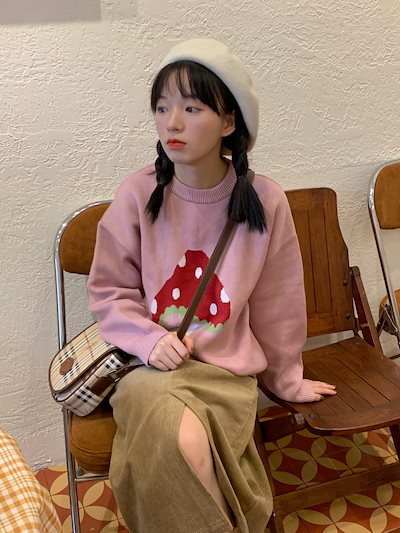 トップス ニット セーター プルオーバー 秋冬 かわいい ゆったり 長袖 ショート ショート丈 ゆったり 長袖 ドロップショルダー ラウンドネック クルーネック 襟なし ノーカラー BIGシルエット