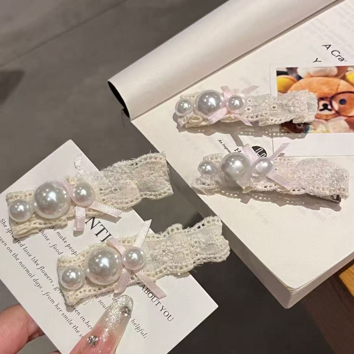 【1点ご購入 で10点プレゼントいたします】バレエ風白レースリボンヘアピン女前髪サイドヘアピンヘアアクセヘアピン高級感_2