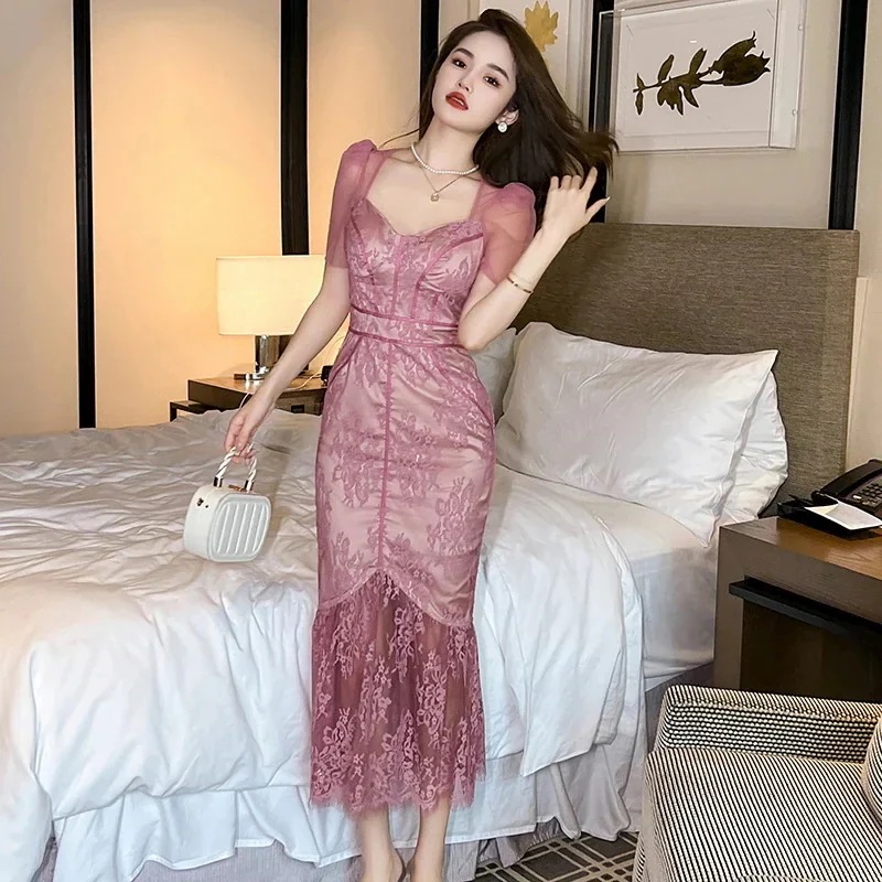 夏 レース ワンピース ル マーメイド タイト 着痩せ パーティードレス キャバ 大人 同窓会 披露宴 卒業式 結婚式 演奏会 ウェディング 二次会 発表会