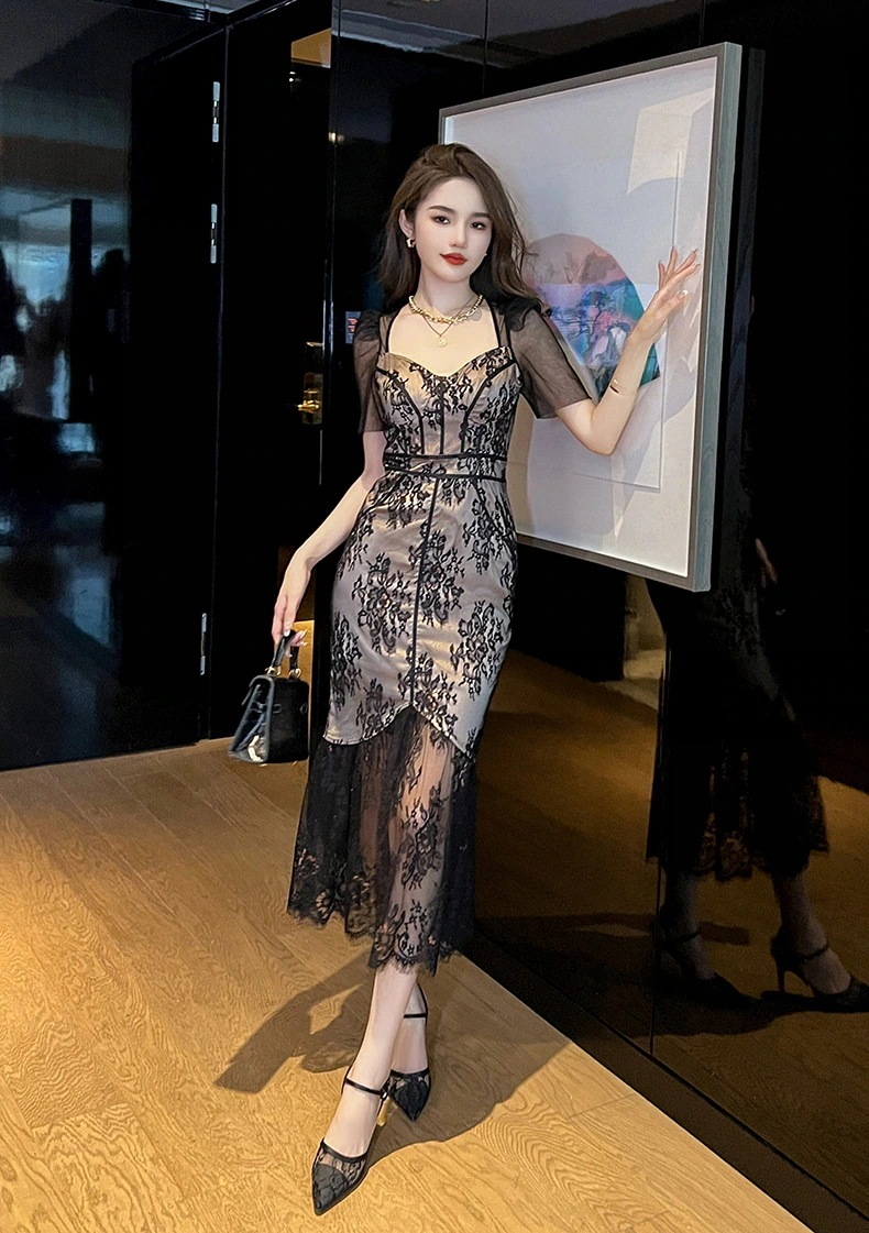 夏 レース ワンピース ル マーメイド タイト 着痩せ パーティードレス キャバ 大人 同窓会 披露宴 卒業式 結婚式 演奏会 ウェディング 二次会 発表会