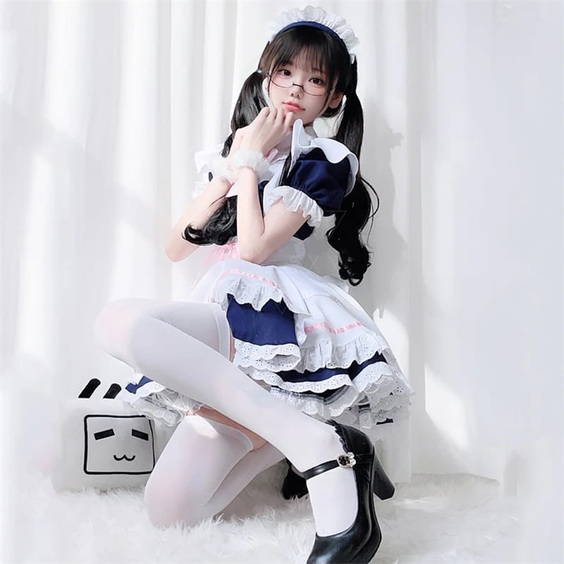 絶対可愛い リボン コスプレ メイド服 ボウタイ ワンピース