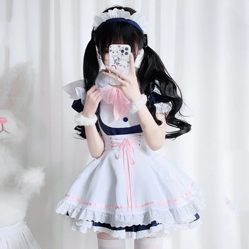 絶対可愛い リボン コスプレ メイド服 ボウタイ ワンピース