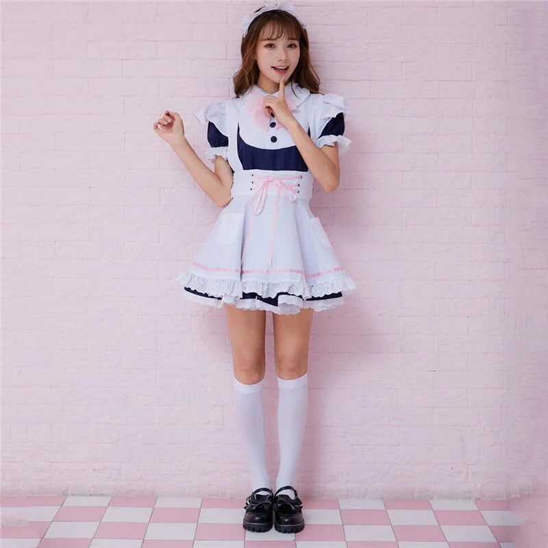 絶対可愛い リボン コスプレ メイド服 ボウタイ ワンピース