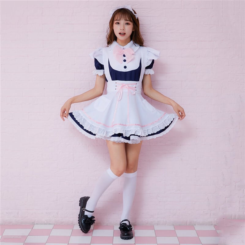 絶対可愛い リボン コスプレ メイド服 ボウタイ ワンピース