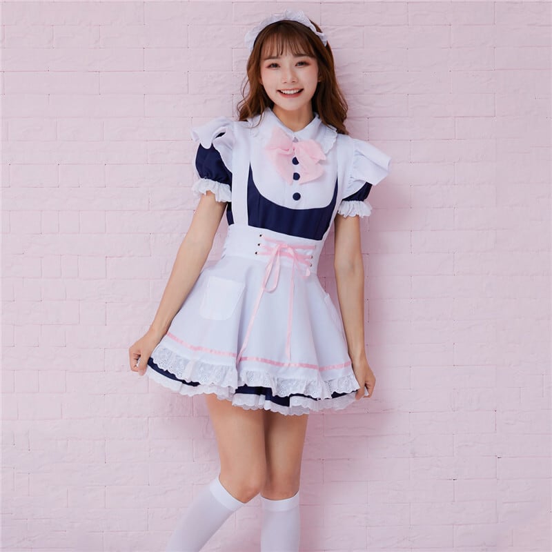 絶対可愛い リボン コスプレ メイド服 ボウタイ ワンピース