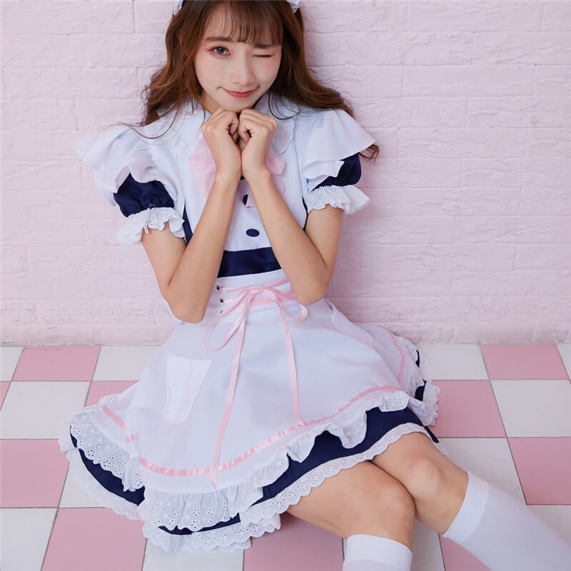 絶対可愛い リボン コスプレ メイド服 ボウタイ ワンピース