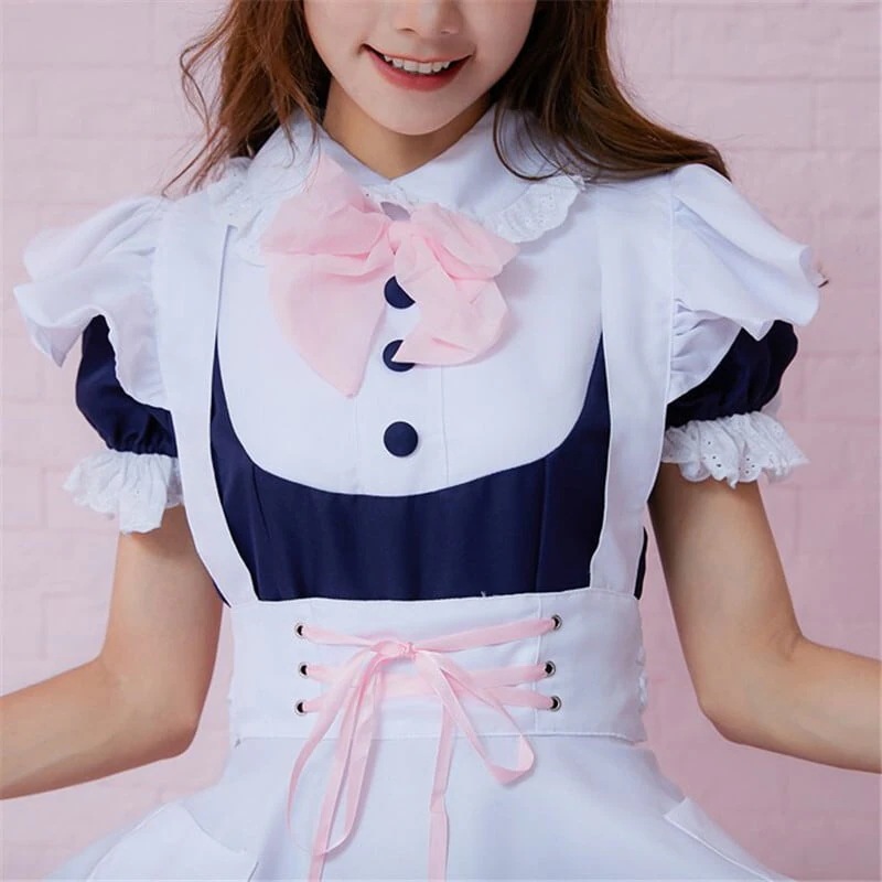 絶対可愛い リボン コスプレ メイド服 ボウタイ ワンピース