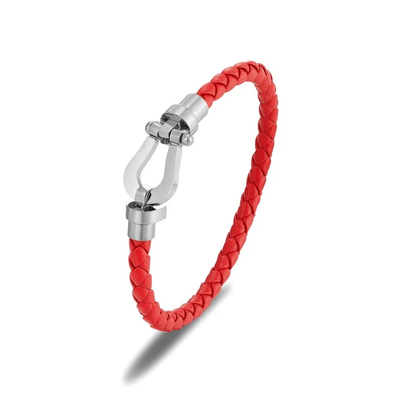 編みこみのバックル付きレザーブレスレット,カップル,U字型の