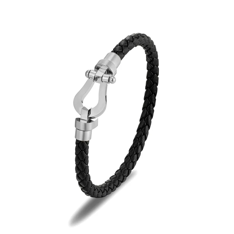 編みこみのバックル付きレザーブレスレット,カップル,U字型の