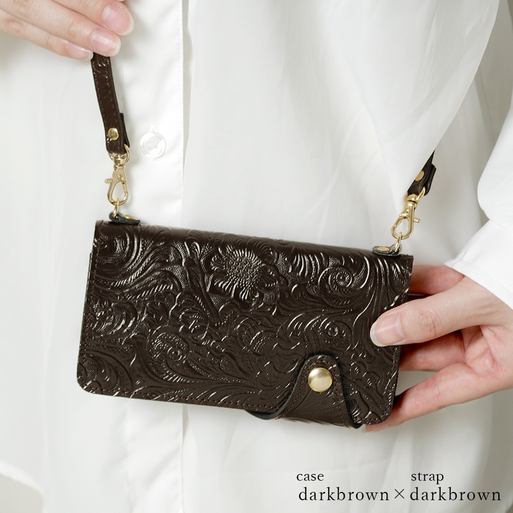 iPod touch 第7世代 2019 スマホケース 手帳型 全機種対応 ショルダーストラップ ベルト 本革 レザー エンボス カード入れ ポケット付き スマホカバー 全面保護 軽量 薄型 おしゃれ