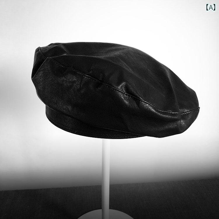 ベレー帽 レディース 秋冬 黒 PUレザー 画家 カジュアル レトロ ブラック カーキ オレンジ フラットトップ 無地 シンプル おしゃれ ベレー帽 レディース 秋冬 黒 PUレザー 画家 カジュアル レトロ ブラック カーキ オレンジ フラットトップ 無地 シンプル おしゃれ