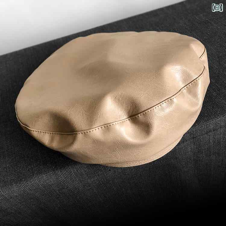 ベレー帽 レディース 秋冬 黒 PUレザー 画家 カジュアル レトロ ブラック カーキ オレンジ フラットトップ 無地 シンプル おしゃれ ベレー帽 レディース 秋冬 黒 PUレザー 画家 カジュアル レトロ ブラック カーキ オレンジ フラットトップ 無地 シンプル おしゃれ