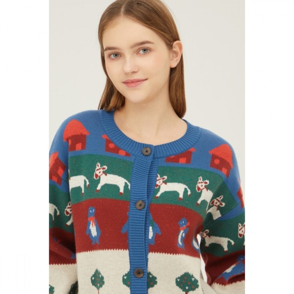 [ベネトン] ベネトン動物モチーフジャカードニットカーディガン BAKC59361_BL