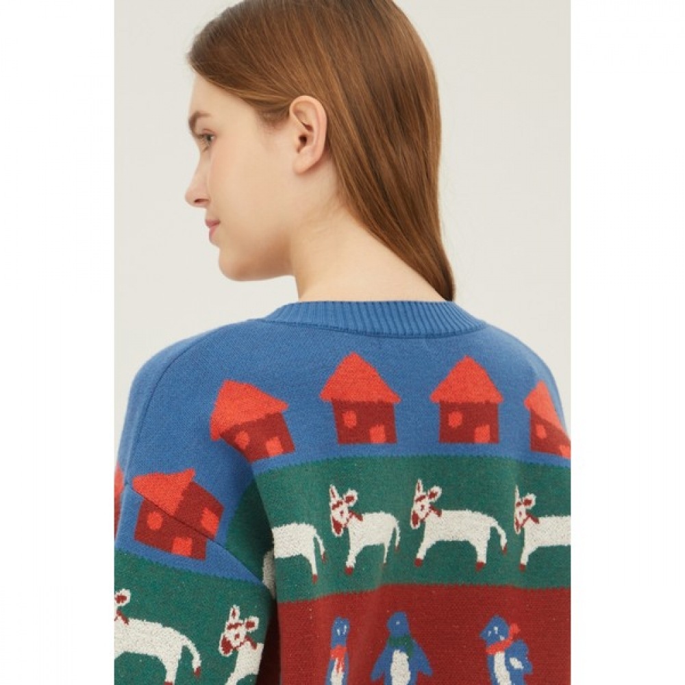 [ベネトン] ベネトン動物モチーフジャカードニットカーディガン BAKC59361_BL