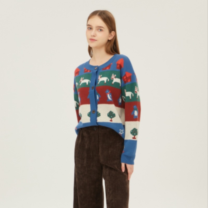 [ベネトン] ベネトン動物モチーフジャカードニットカーディガン BAKC59361_BL