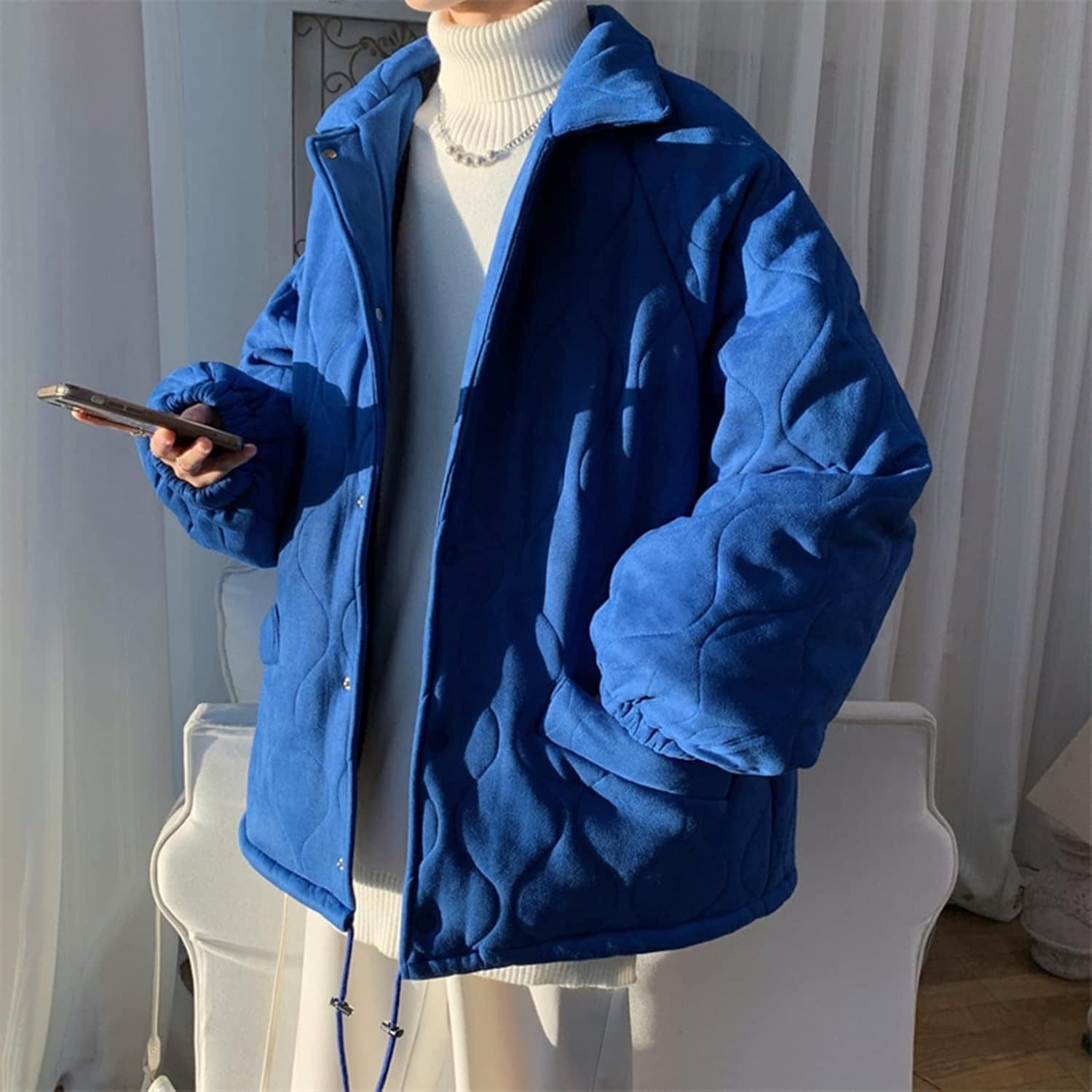メンズ 冬服 中綿ジャケット 裏起毛 ボアフリース オーバーサイズ 防寒着 ブルゾン コート 折り襟 ポケット付き アウター 厚手 暖かい カジュアル ファッション 無地 通勤 通学
