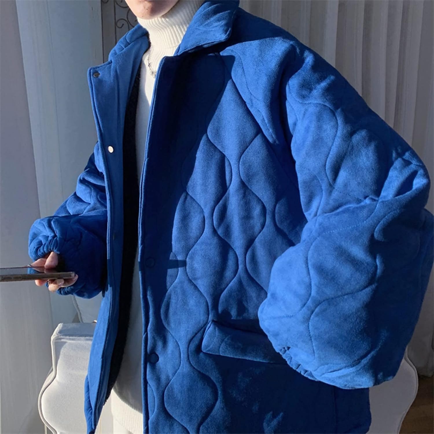 メンズ 冬服 中綿ジャケット 裏起毛 ボアフリース オーバーサイズ 防寒着 ブルゾン コート 折り襟 ポケット付き アウター 厚手 暖かい カジュアル ファッション 無地 通勤 通学