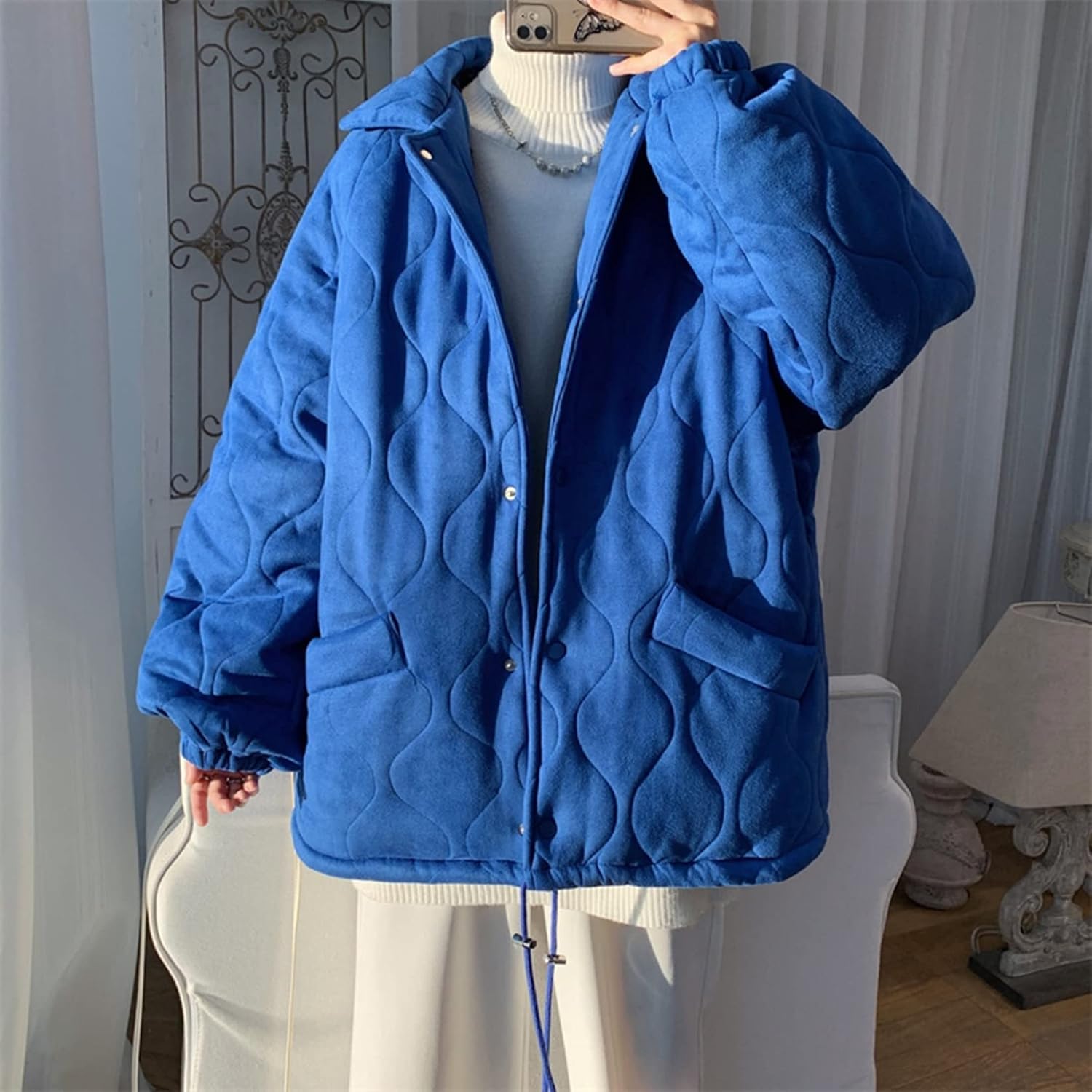 メンズ 冬服 中綿ジャケット 裏起毛 ボアフリース オーバーサイズ 防寒着 ブルゾン コート 折り襟 ポケット付き アウター 厚手 暖かい カジュアル ファッション 無地 通勤 通学