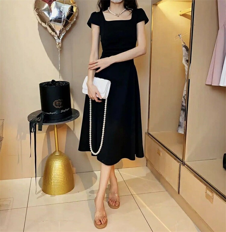 韓国ファッション ドレス 角襟ワンピース ギャザリング 半袖ワンピース 韓国ファッション ドレス 角襟ワンピース ギャザリング 半袖ワンピース