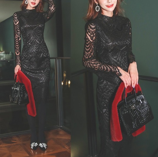 レースワンピース パーティー エレガント 結婚式 披露宴 二次会