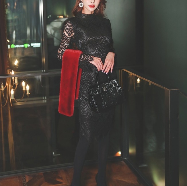 レースワンピース パーティー エレガント 結婚式 披露宴 二次会