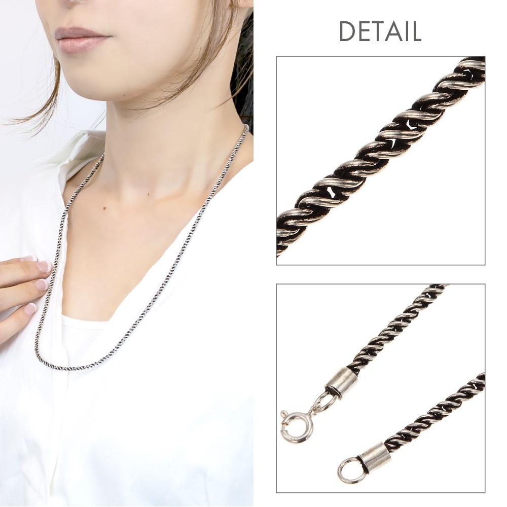 ネックレス メンズ チェーンのみ シルバー925 ロープ 3mm 60cm 燻し加工 パイプロープ ネックレス メンズ チェーンのみ シルバー925 ロープ 3mm 60cm 燻し加工 パイプロープ