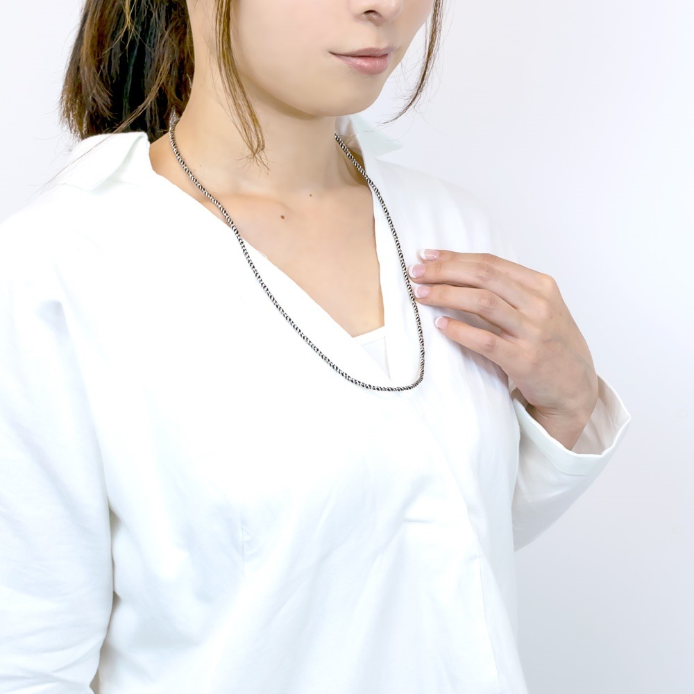 ネックレス メンズ チェーンのみ シルバー925 ロープ 3mm 60cm 燻し加工 パイプロープ ネックレス メンズ チェーンのみ シルバー925 ロープ 3mm 60cm 燻し加工 パイプロープ