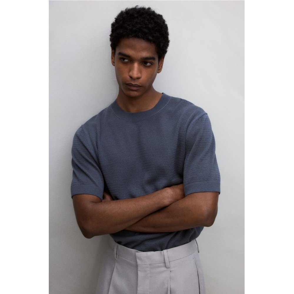 H&M レギュラーフィットホールニット T シャツダークグレー H&M レギュラーフィットホールニット T シャツダークグレー