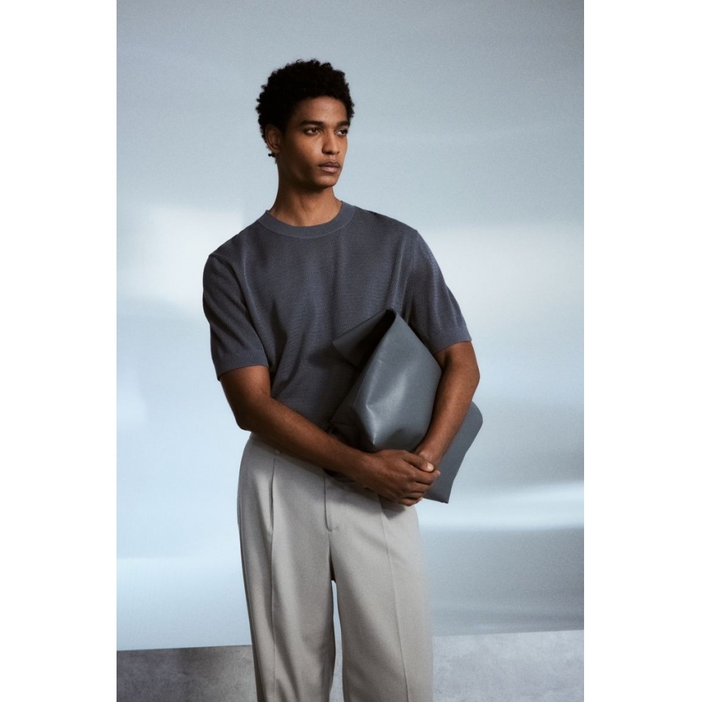 H&M レギュラーフィットホールニット T シャツダークグレー H&M レギュラーフィットホールニット T シャツダークグレー